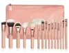 15pcs Pink Makeup Brushes Set Pincel Maquiagem Powder Eye Kabuki Bruste complet Kit Cosmetics Tools Beauty With Leather Case1506074