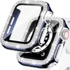 Bling Glass+крышка для Apple Watch Case 45 мм 41 мм 40 мм 44 мм 42 мм 38 мм алмазной бампер+Scrector Series Iwatch 7 9 8 5 6 SE