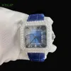 Mannen blauwe riem ijskoud VVS Moissanite Diamond Men Hip Hop Watch