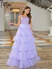 Casual jurken Missord 2024 Paarse tutu feestjurk voor verjaardag Elegante vrouwen strap pailletten losse a-line mesh cake long prom ball jurk