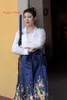 Roupas étnicas Novo camisa chinesa de roupas femininas de estilo Womens + Phoenix Horse Face Salia Azul Vermelho e Branco Moderno Modern Salia Hanfu Terno