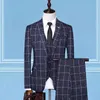 British Style Men Plaid Vest Blazer Pants 3 pezzi Set maschile Slim Wedding Banchet Banchet Camicella 240430