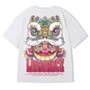 Men's T-Shirts Mens Graphic Oversized Tops Fun Harajuku Street Clothing Unisex Short sleeved T-shirt Summer Lion Dance Print Y2K Anime T-shirtL2404