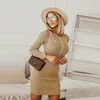 Casual Dresses 2024 Fashion Clothing Slim Fit And Style Polyester Knitted Rib Dress Long Sleeve Wrap Hip Button Waist Women's