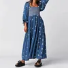 Swuff Ruffle de style de style plage Une ligne maxi robe bohème robe florale femme dame carrée couche à manches longues robe de fête 240410