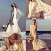 Nowe eleganckie koronkowe sukienki z długim rękawem A-Linia Try Court Spirty Bateau Zapip Sweet Train Wedding Suknie Vestidos de Fiesta 0430