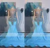 Sky Blue Prom For Black Girls 2024 Diamond Party Gowns Rhinestones Mermaid Evening Dresses 0431