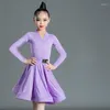 Bühne tragen Kinder lateinamerikanische Tanzkleid Girls 'Langarm -Split -Performance -Kleidung zweiteiliger Set zwei Stück