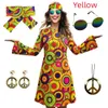 5pcs Conjunto 60s 70S Mulheres acessórios hippie de fantasia Hippie Disco Discos Halloween Boho Vestido hippie de queda 240415