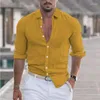 Camicie casual maschile in cotone in cotone collare a pezzi di colore solido maniche lunghe sciolte stile autunno più dimensioni