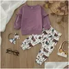 Juegos de ropa para niñas niños pequeños Manga larga volantes tshin blover tops estampados de vaca de dibujos pantalones pequeños trajes de envoltura de manta