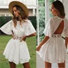 Robes décontractées de base élégantes robes blanches pour femmes 2024 broderie de coton d'été creux à l'arrière sans femme sexy mi-chauves-souris slve robe y240429