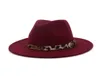 New Wool Fedora Hat Hawkins Felt Cap Wide Brim Women Men Jazz Church Godfather Panama Cap With Leopard Leather belt36863393964044