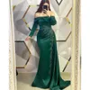 Donkere avond elegante groene mouwen zeemeermin jurken kralen zijden partij prom prom sweep trein lange jurk voor speciale ocn
