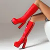 Boots Black High Knee Women Platform Sexy Green Heels Women's Autumn Winter Boot Red White Party Shoes Ladies Large Size 46
