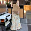 Casual Dresses 2024 Summer French Style Oil Painting Printed Bow Tied Strap Dress With Beach High Waist Slim And Elegant Temperamen