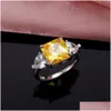 Solitaire Ring Trendy Luxury White/Pink/Yellow Square Cz Wedding Bands Womens Rings Engagement Party Elegant Female Cessories Jewelr Dhfcl