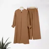 Kadınların İki Parçası Pantolon Müslüman Abaya Takımları Eşleştiren Setler Moda Uzun Gömlek Topları Geniş Bacak 2024 Ramazan Kıyafetleri