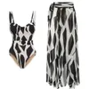 Women's Swimwear 2024 swimwear new cow print one piece swimsuit and skirt set for women