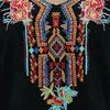 Bluzki damskie Eaeovni boho haftowane topy 3/4 rękawie meksykańskie chłopskie koszule bohemian luźna tunik