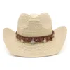 Spring/Summer Womens Straight Hat Vintage Lace Sunbathing Western Cowboy Hat Suitable for Mens Outdoor Leisure Travel 240428