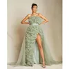 Robes de fête Green à plusieurs couches en vert tulle soirée élégante plissage sans bretelles