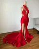 Elegancka czerwono -szyi bez rękawów Vestidos Czarne aplikacje Długie sukienki balowe Avondjurk Dubai Mermaid Formalne suknie wieczorowe 0431