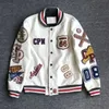 Mens Spring och Autumn Baseball Uniform Y2K Retro Trend Leather Jacke Heavy Industry Brodery White Short Coat Ins 240428