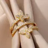 Bandringen Zirkon Double Butterfly Ring Dames Goud Open Multi Layered Fashion Wedding Party Finger Sieraden 2024 NIEUW Q240429