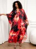 Sunforyou Kaftan Dresses For Women Floral Print Sliky Plus Size Caftans Swimsuit Cover Up Robe Loose Soft Maxi Dress