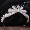 Tiaras Koreaanse schattige zoete handgemaakte Gilrs Pearl zirkon kroon bruids bruid haaraccessoires elegante koningin bowknot kristal tiaras