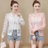 Jaquetas femininas Volalo Lace Mulheres Mulheres Básicas Basices Patchwork Longo Zipper transparente casual casaco de casaco