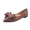 Casual Shoes Fashion Soft Women's Single 2024 Korean Version Low Heel Pointed Bow Solid Suede Flat