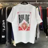 Men's T-Shirts Rhude Burgundy Card Print Hip Hop Unisex Couple Loose Casual Short Sleeve T-Shirt