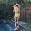 Женские купальные костюмы с одной купальницей женски 2024 Боди Сплошной желтый толкай монокини сексуальный поднятия пляжного костюма для купания самка