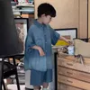 Set di abbigliamento 2024 Summer Boys Corean Children Keaks Morb e freschi Shorts Blue Shorts Abiti per bambini vestiti per bambini