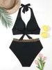 Women's Swimwear 2024 Large Size Solid Halter String Bikini Two Piece High Waist Swimsuit Women Female Bathing Suit Beachwear Swimming