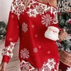 カジュアルドレスヨーロッパとアメリカの傾斜肩セクシードレスクリスマススノーフレークプリントセーター秋/冬のルーズスウェットシャツの女性