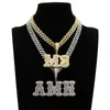 Nombre de nombre personalizado Collar Zirconia Baguette Letras con cadena cubana de 12 mm Colgante de hip hop para hombres Hip Hop Jewelry 240415