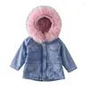 Coucher en bas ped-tout-petit bébé vêtements d'hiver vêtements adolescents veste en jean à capuche épaissis