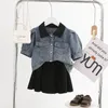 Ensembles de vêtements 2024 Girls Summer Denim Short Shirt Top Jirt Twirt Set Baby Girl Sweet Cute Gentle Vêtements