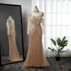 Seksowna sliver nagie syrena elegancka arabska długie rękawy sukienki wieczorne suknie balowe 2024 luksusowe impreza z koralikami Tassel