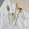 Servis uppsättningar Ankomst Bambu Joint Restaurant Gold Silver Flatware Set Dinner Spoons och kniv rostfritt stålbestick