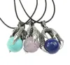 Yyw punk silvercolor drake claw naturlig real rose sten opal lila kvarts sten läder sladd choker pendent halsband9447697