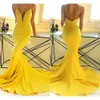Sexy Yellow Mermaid Evening Dresses Cheap Backless Spaghetti Traps Trumpet Long Bridesmaid Dress Prom Party Gowns Robe De Mariee 0430