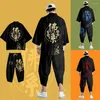Roupas étnicas japonesas tradicionais budismo imprimem calças quimono homens retrô yukata asiático moda tang terno harajuku hanfu jaqueta