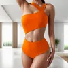 Dames badmode 2024 Zomer Fashion Bikini High Taille One Piece Swimsuit Belly Cut Out Soly Bathing Suits Beach Wear