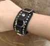 Bracelet noir en cuir noir punk harajuku barre de bracelet noir punk goth 2 rangées peuvent être ajustées des accessoires de bijoux