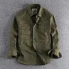 Camisas casuais masculinas retro macho cargo camisa de camisa de lona algodão algodão cáqui