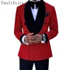 Fanlifujia Luxury Red Glitter Suits Men Groom Wedding Tuxedo Double Breasted Blazer Formal Evening Party Prom Dress 2 Pieces Set 240430